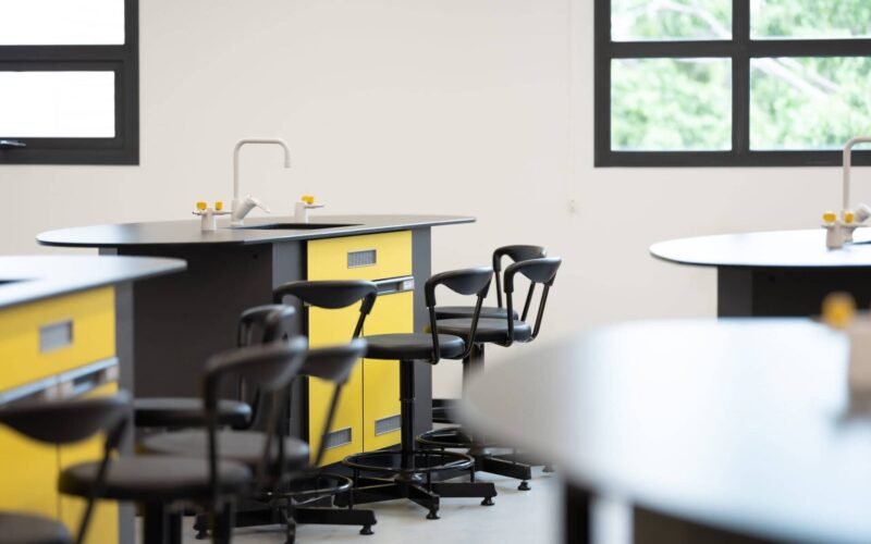 A science lab with student benches at BASIS International School Bangkok