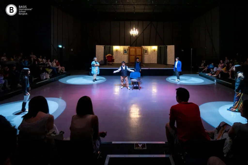 Middle School students performing This Murder was Staged drama unit at BASIS International School Bangkok
